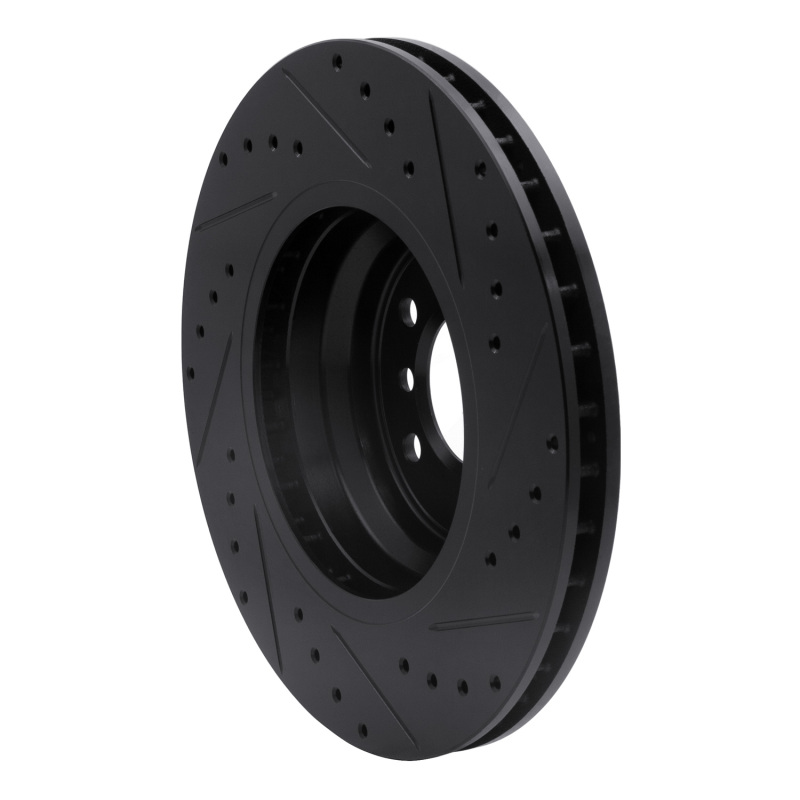 BMW 335I xDrive Brake Rotor (1) - Front Left - R1 Concepts - Drilled & Slotted - Black - `07-`15